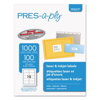 Labels, Laser Printers, 2 x 4, White, 10/Sheet, 100 Sheets/Box1