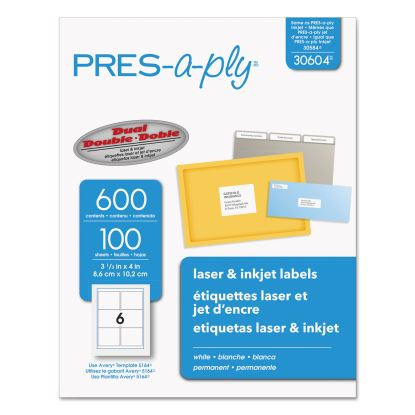 Labels, Laser Printers, 3.33 x 4, White, 6/Sheet, 100 Sheets/Box1