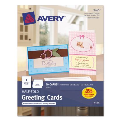 Half-Fold Greeting Cards with Matching Envelopes, Inkjet, 85 lb, 5.5 x 8.5, Matte White, 1 Card/Sheet, 20 Sheets/Box1