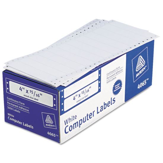 Dot Matrix Printer Mailing Labels, Pin-Fed Printers, 0.94 x 4, White, 5,000/Box1