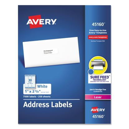 White Address Labels w/ Sure Feed Technology for Laser Printers, Laser Printers, 1 x 2.63, White, 30/Sheet, 250 Sheets/Box1