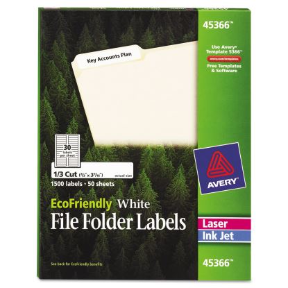 EcoFriendly Permanent File Folder Labels, 0.66 x 3.44, White, 30/Sheet, 50 Sheets/Pack1