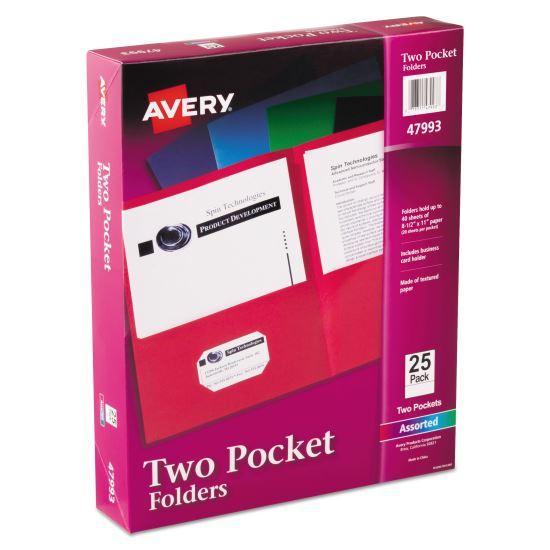 Two-Pocket Folder, 40-Sheet Capacity, 11 x 8.5, Assorted Colors, 25/Box1