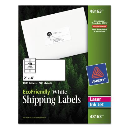 EcoFriendly Mailing Labels, Inkjet/Laser Printers, 2 x 4, White, 10/Sheet, 100 Sheets/Pack1