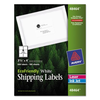 EcoFriendly Mailing Labels, Inkjet/Laser Printers, 3.33 x 4, White, 6/Sheet, 100 Sheets/Pack1