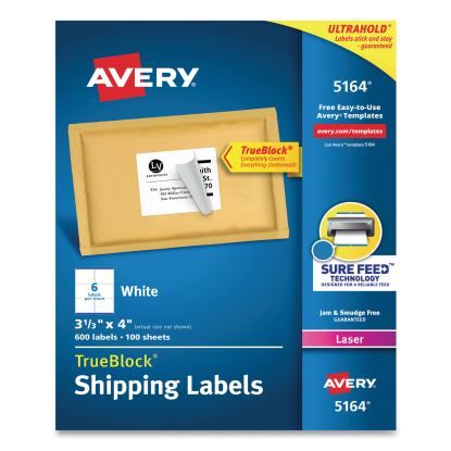 Shipping Labels w/ TrueBlock Technology, Laser Printers, 3.33 x 4, White, 6/Sheet, 100 Sheets/Box1
