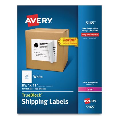 Shipping Labels with TrueBlock Technology, Laser Printers, 8.5 x 11, White, 100/Box1