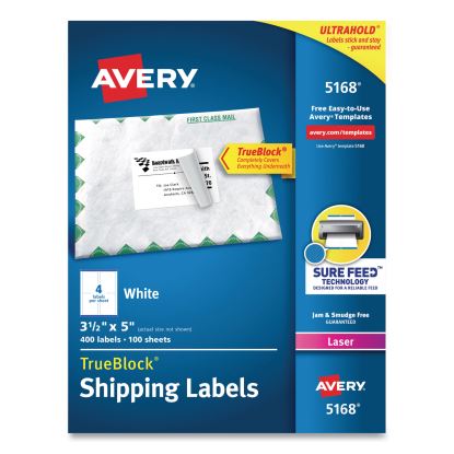 Shipping Labels w/ TrueBlock Technology, Laser Printers, 3.5 x 5, White, 4/Sheet, 100 Sheets/Box1