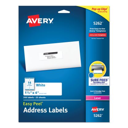 Easy Peel White Address Labels w/ Sure Feed Technology, Laser Printers, 1.33 x 4, White, 14/Sheet, 25 Sheets/Pack1
