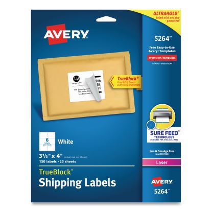 Shipping Labels w/ TrueBlock Technology, Laser Printers, 3.33 x 4, White, 6/Sheet, 25 Sheets/Pack1