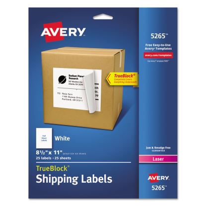 Shipping Labels with TrueBlock Technology, Laser Printers, 8.5 x 11, White, 25/Pack1