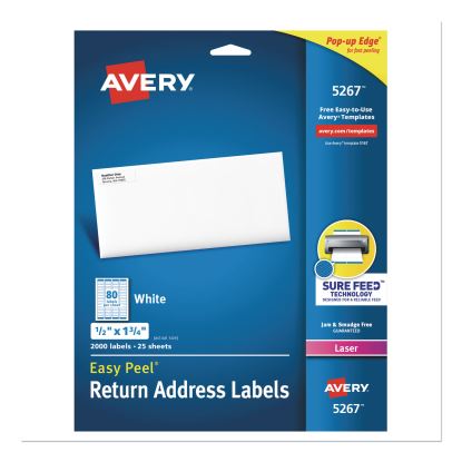 Easy Peel White Address Labels w/ Sure Feed Technology, Laser Printers, 0.5 x 1.75, White, 80/Sheet, 25 Sheets/Pack1