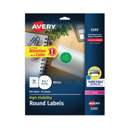 Permanent Laser Print-to-the-Edge ID Labels w/SureFeed, 1 2/3"dia, White, 600/PK1