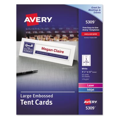 Large Embossed Tent Card, White, 3.5 x 11, 1 Card/Sheet, 50 Sheets/Box1