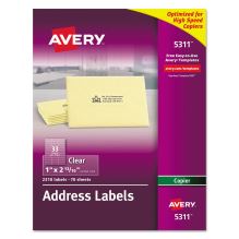 Copier Mailing Labels, Copiers, 1 x 2.81, Clear, 33/Sheet, 70 Sheets/Pack1