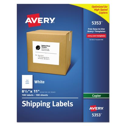 Copier Mailing Labels, Copiers, 8.5 x 11, White, 100/Box1