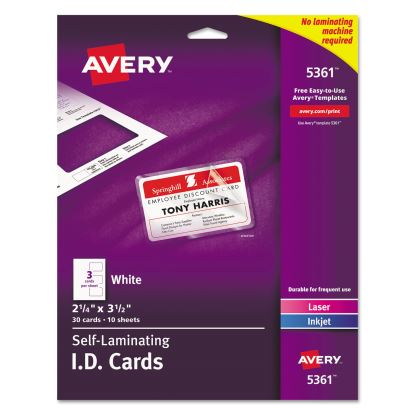 Laminated Laser/Inkjet ID Cards, 2 1/4 x 3 1/2, White, 30/Box1