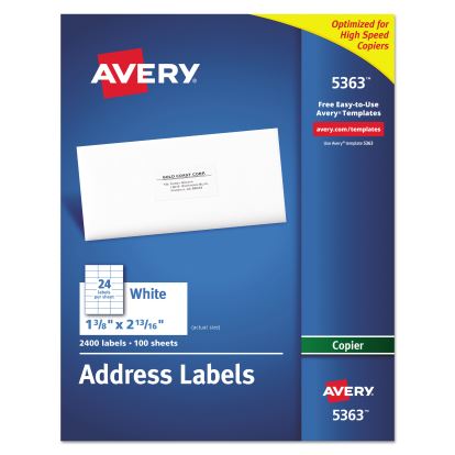 Copier Mailing Labels, Copiers, 1.38 x 2.81, White, 24/Sheet, 100 Sheets/Box1