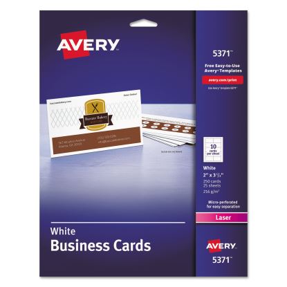 Printable Microperforated Business Cards w/Sure Feed Technology, Laser, 2 x 3.5, White, 250 Cards, 10/Sheet, 25 Sheets/Pack1