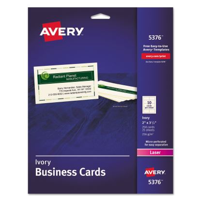 Printable Microperforated Business Cards w/Sure Feed Technology, Laser, 2 x 3.5, Ivory, 250 Cards, 10/Sheet, 25 Sheets/Pack1