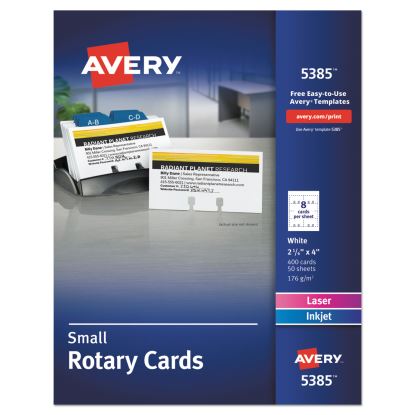 Small Rotary Cards, Laser/Inkjet, 2.17 x 4, White, 8 Cards/Sheet, 400 Cards/Box1