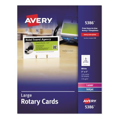 Large Rotary Cards, Laser/Inkjet, 3 x 5, White, 3 Cards/Sheet, 150 Cards/Box1