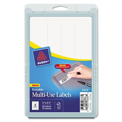 Erasable ID Labels, Inkjet/Laser Printers, 0.88 x 2.88, White, 8/Sheet, 10 Sheets/Pack1