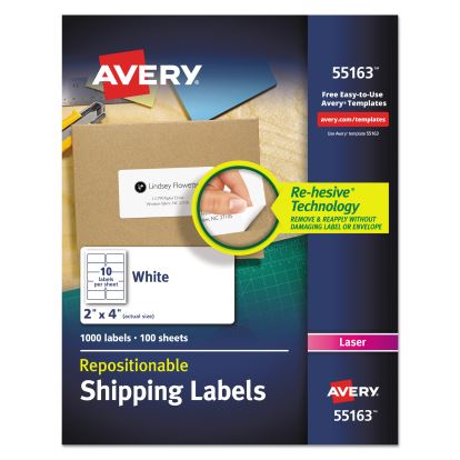 Repositionable Shipping Labels w/Sure Feed, Inkjet/Laser, 2 x 4, White, 1000/Box1