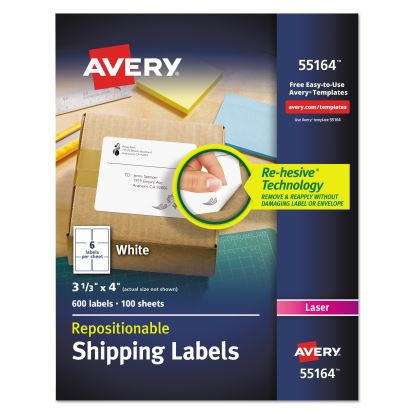 Repositionable Shipping Labels w/SureFeed, Laser, 3 1/3 x 4, White, 600/Box1