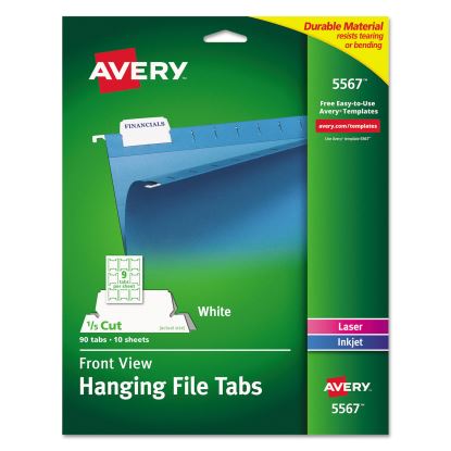 Laser Printable Hanging File Tabs, 1/5-Cut, White, 2.06" Wide, 90/Pack1