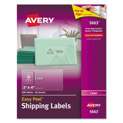 Matte Clear Easy Peel Mailing Labels w/ Sure Feed Technology, Laser Printers, 2 x 4, Clear, 10/Sheet, 50 Sheets/Box1
