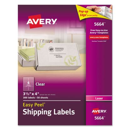Matte Clear Easy Peel Mailing Labels w/ Sure Feed Technology, Laser Printers, 3.33 x 4, Clear, 6/Sheet, 50 Sheets/Box1