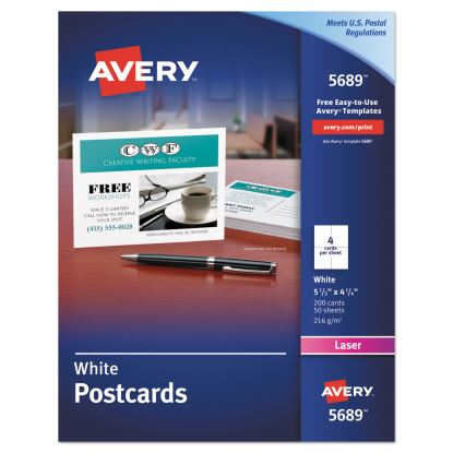 Postcards for Laser Printers, 4 1/4 x 5 1/2, Uncoated White, 4/Sheet, 200/Box1