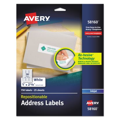 Repositionable Address Labels w/SureFeed, Inkjet/Laser, 1 x 2 5/8, White, 750/BX1