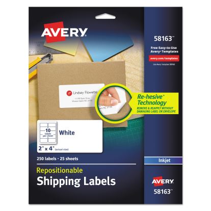 Repositionable Address Labels w/Sure Feed, Inkjet/Laser, 2 x 4, White, 250/Box1