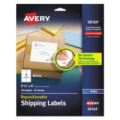 Repositionable Shipping Labels w/SureFeed, Inkjet, 3 1/3 x 4, White, 150/Box1