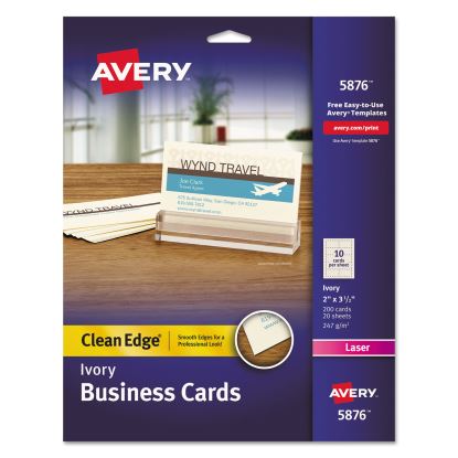 Clean Edge Business Cards, Laser, 2 x 3.5, Ivory, 200 Cards, 10 Cards/Sheet, 20 Sheets/Pack1