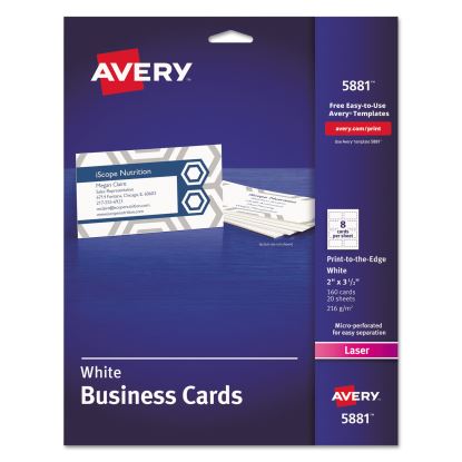 Print-to-the-Edge Microperf Business Cards w/Sure Feed Technology, Color Laser, 2x3.5, White, 160 Cards, 8/Sheet,20 Sheets/PK1