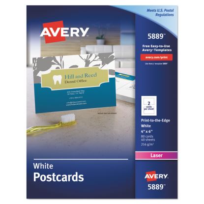 Printable Postcards, Laser, 80 lb, 4 x 6, Uncoated White, 80 Cards, 2 Cards/Sheet, 40 Sheets/Box1