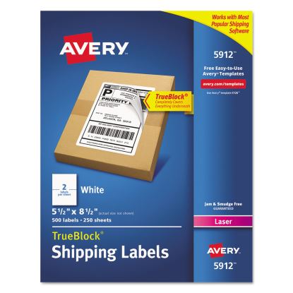 Shipping Labels w/ TrueBlock Technology, Laser Printers, 5.5 x 8.5, White, 2/Sheet, 250 Sheets/Box1