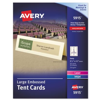 Large Embossed Tent Card, Ivory, 3.5 x 11, 1 Card/Sheet, 50 Sheets/Pack1