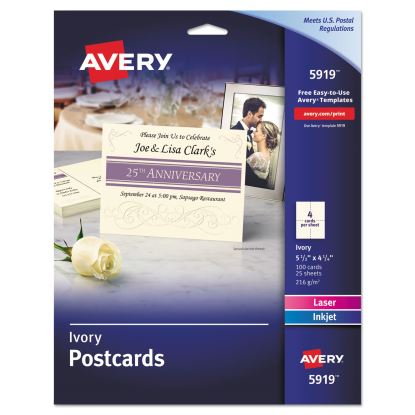 Printable Postcards, Inkjet/Laser, 74 lb, 4.25 x 5.5, Ivory, 100 Cards, 4 Cards/Sheet, 25 Sheets/Box1