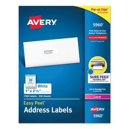 Easy Peel White Address Labels w/ Sure Feed Technology, Laser Printers, 1 x 2.63, White, 30/Sheet, 250 Sheets/Pack1