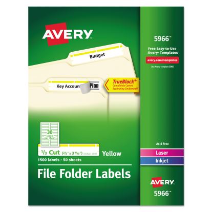 Permanent TrueBlock File Folder Labels with Sure Feed Technology, 0.66 x 3.44, White, 30/Sheet, 50 Sheets/Box1