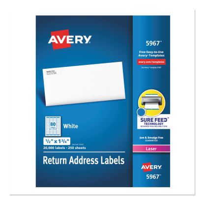 White Address Labels w/ Sure Feed Technology for Laser Printers, Laser Printers, 0.5 x 1.75, White, 80/Sheet, 250 Sheets/Box1