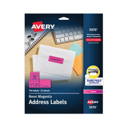 High-Visibility Permanent Laser ID Labels, 1 x 2 5/8, Neon Magenta, 750/Pack1