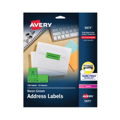 High-Visibility Permanent Laser ID Labels, 1 x 2 5/8, Neon Green, 750/Pack1