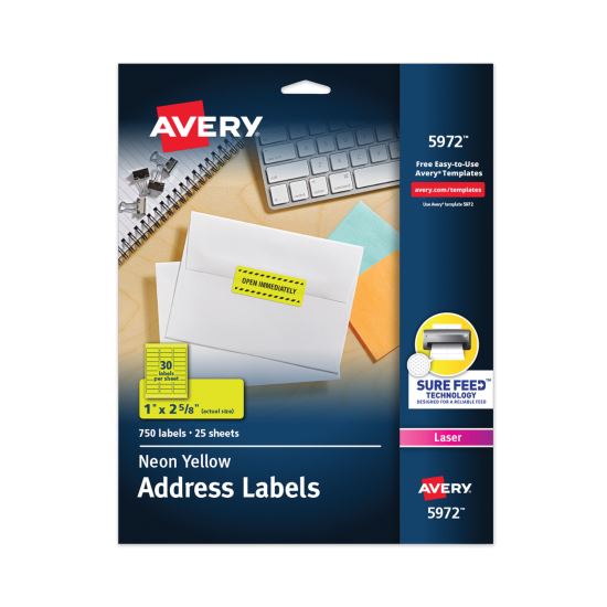 High-Visibility Permanent Laser ID Labels, 1 x 2 5/8, Neon Yellow, 750/Pack1