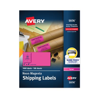 High-Visibility Permanent Laser ID Labels, 2 x 4, Neon Magenta, 1000/Box1