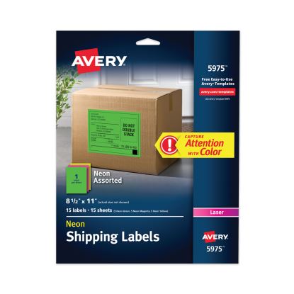 High-Visibility Permanent Laser ID Labels, 8.5 x 11, Asst. Neon, 15/Pack1